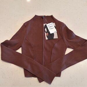 Naked Wardrobe Brown Mock Neck Long Sleeve Crop NWT Size XS